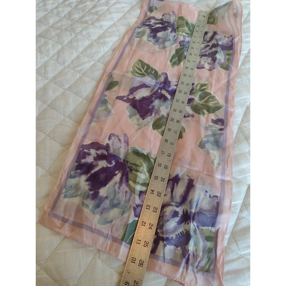 VTG Morgan Taylor Scarf  Floral Rectangular Pink Purple 100% Silk Cottagecore
